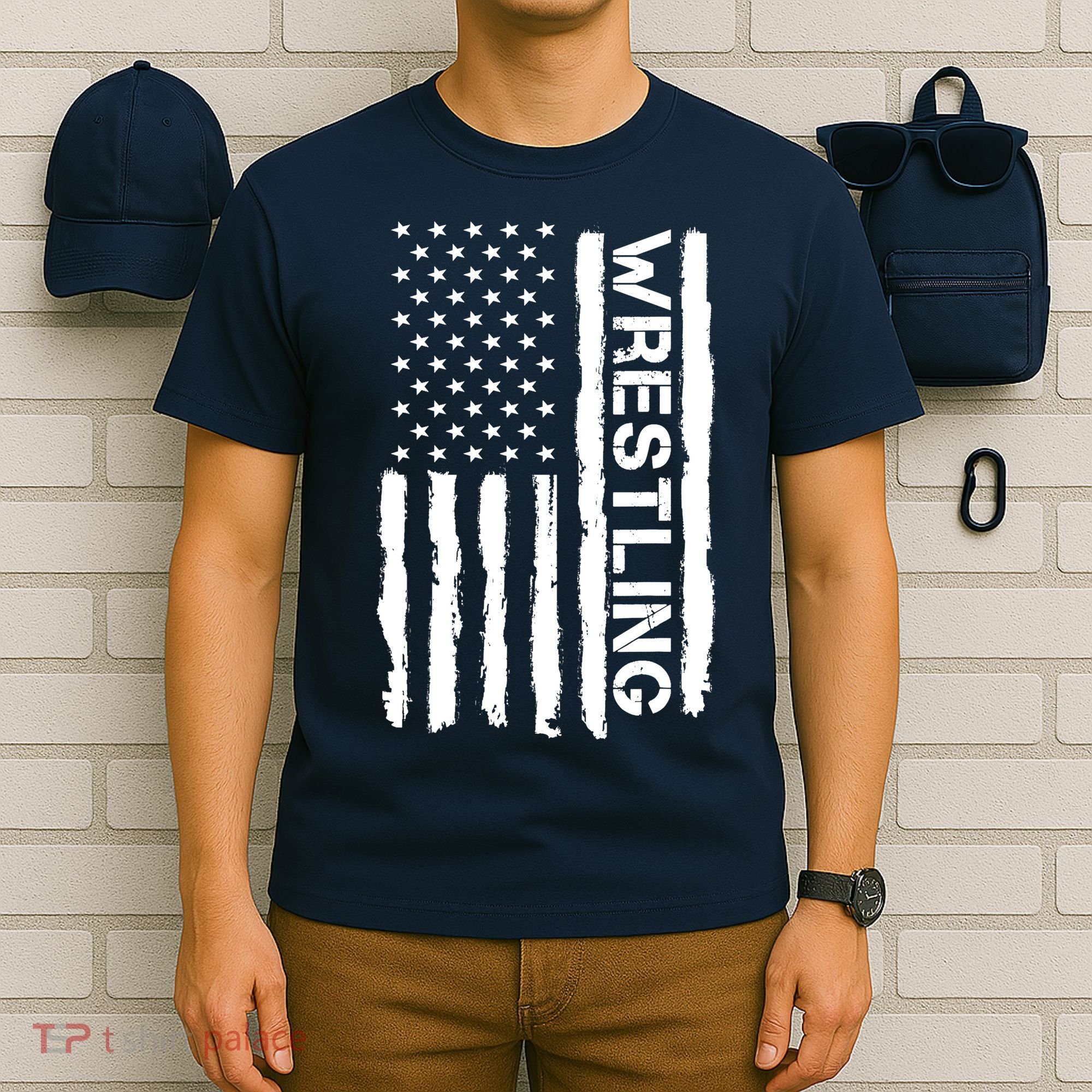 American Flag Wrestling Lovers Sport Fans T-Shirt