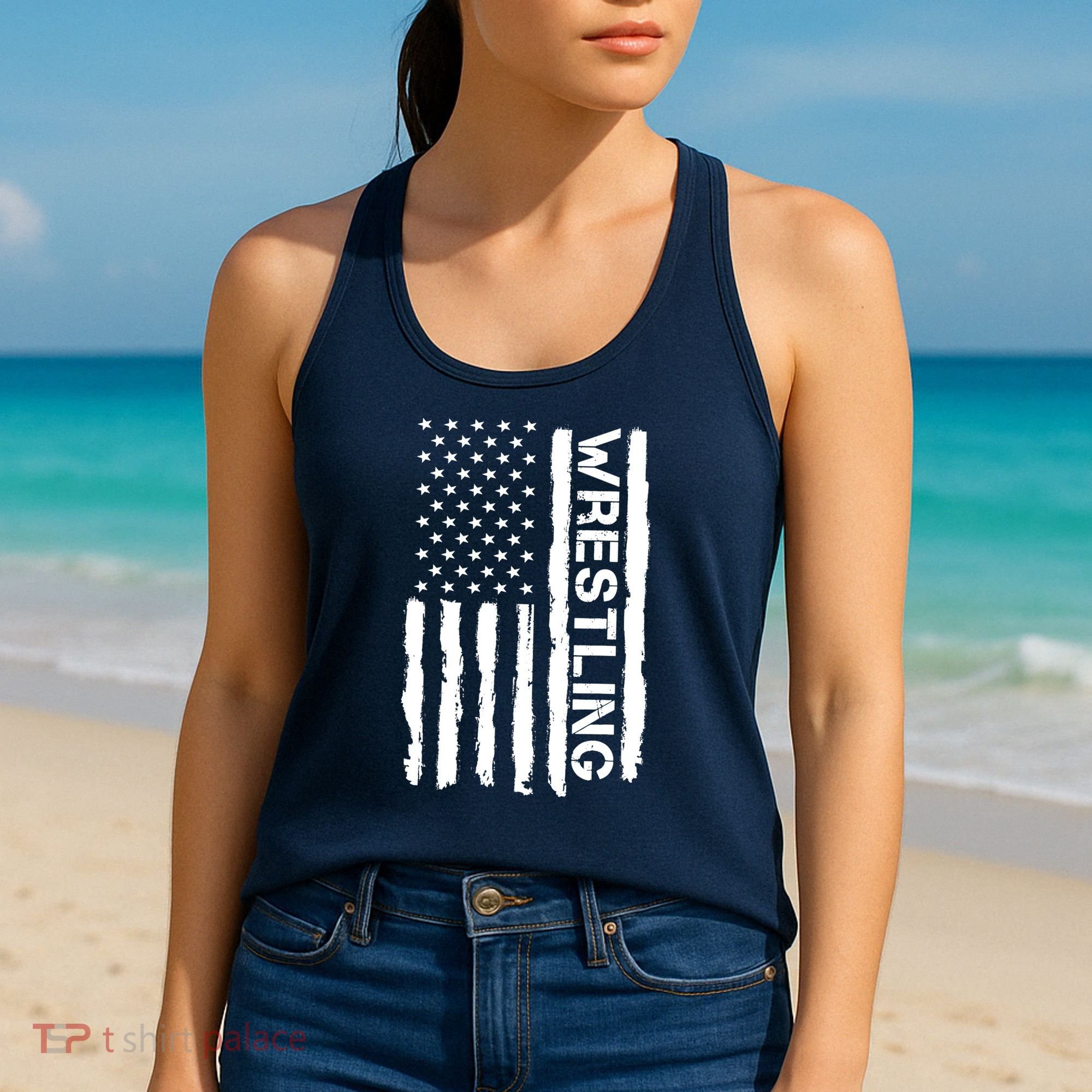American Flag Wrestling Lovers Sport Fans Women's Tank Top