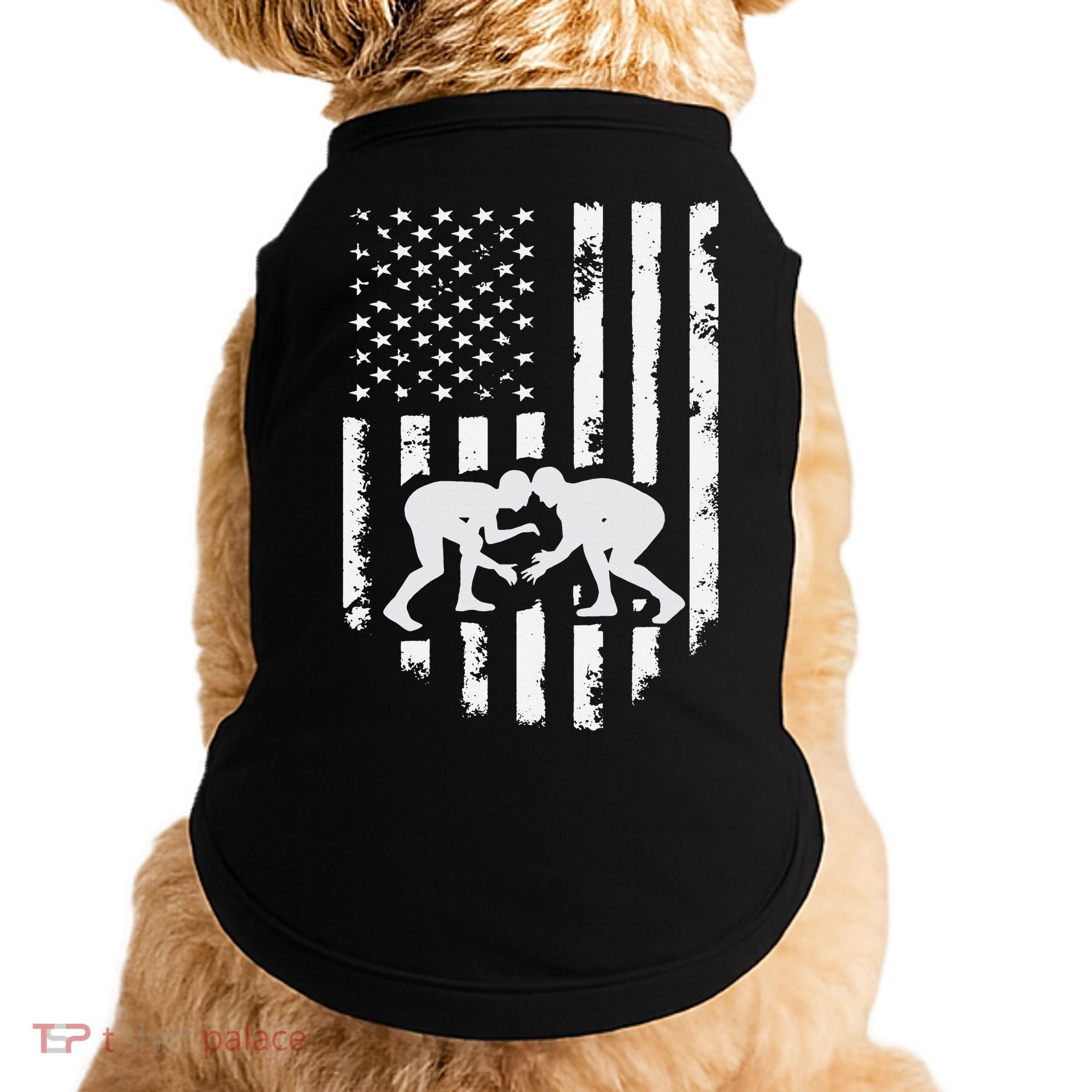 American Flag Wrestling Hoodie Distressed Wrestle Gift Tee Doggie Tank