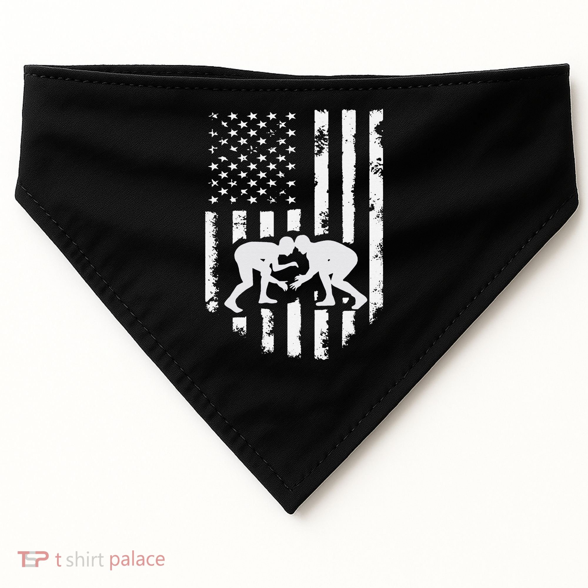 American Flag Wrestling Hoodie Distressed Wrestle Gift Tee USA-Made Doggie Bandana