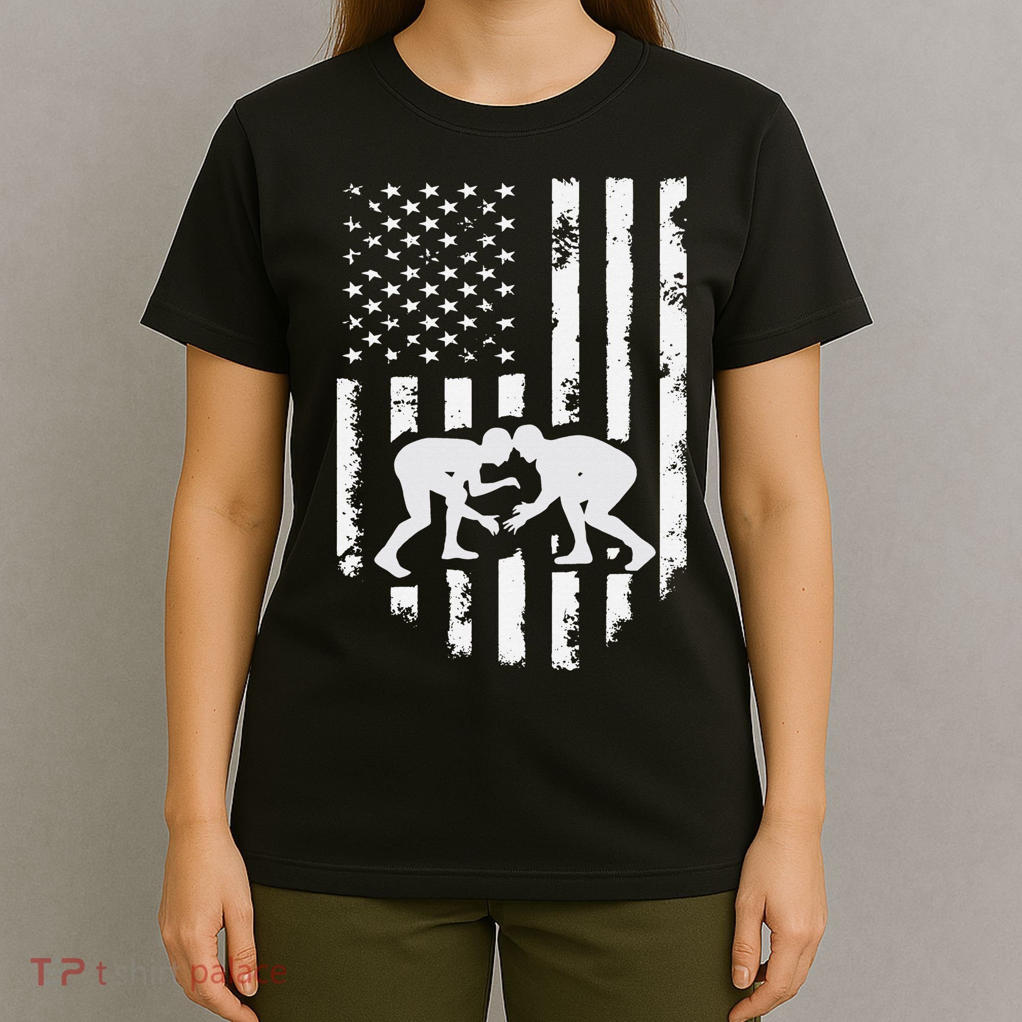 American Flag Wrestling Hoodie Distressed Wrestle Gift Tee T-Shirt