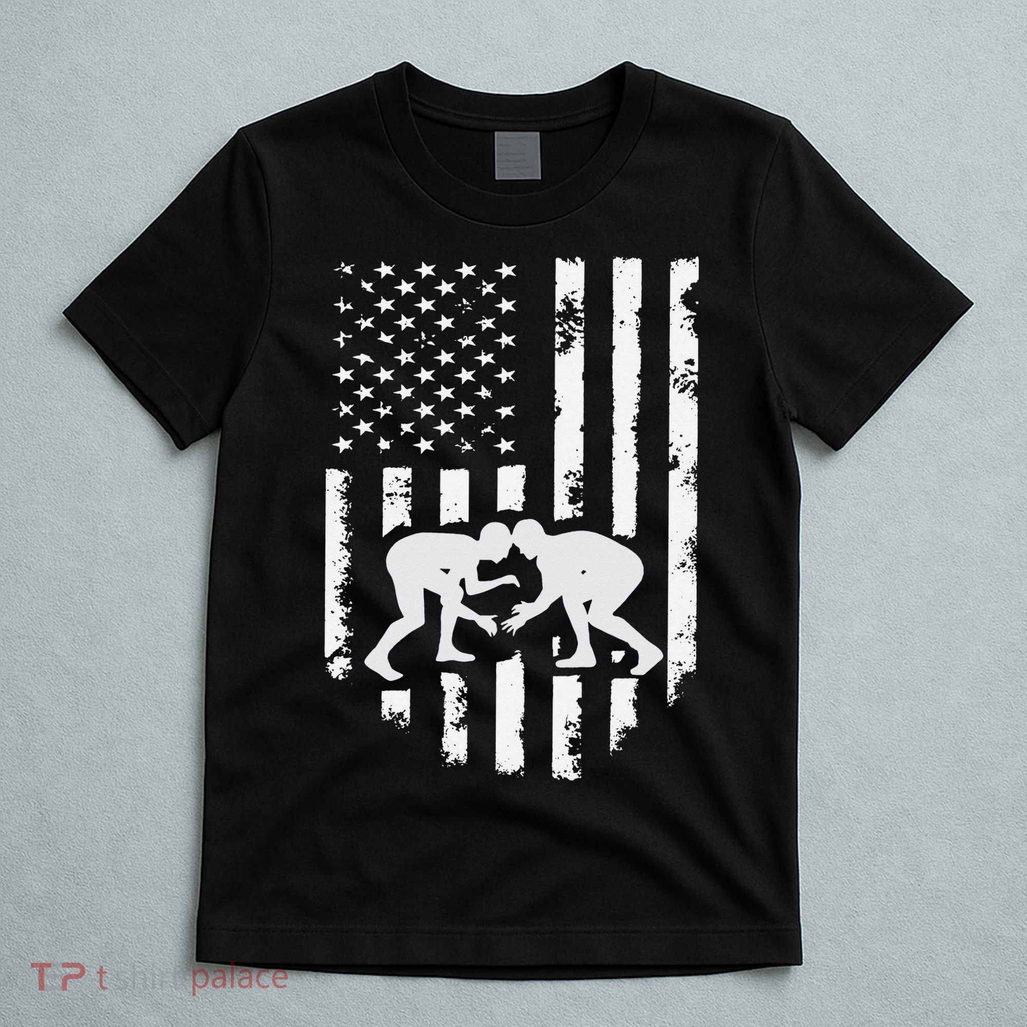 American Flag Wrestling Hoodie Distressed Wrestle Gift Tee T-Shirt