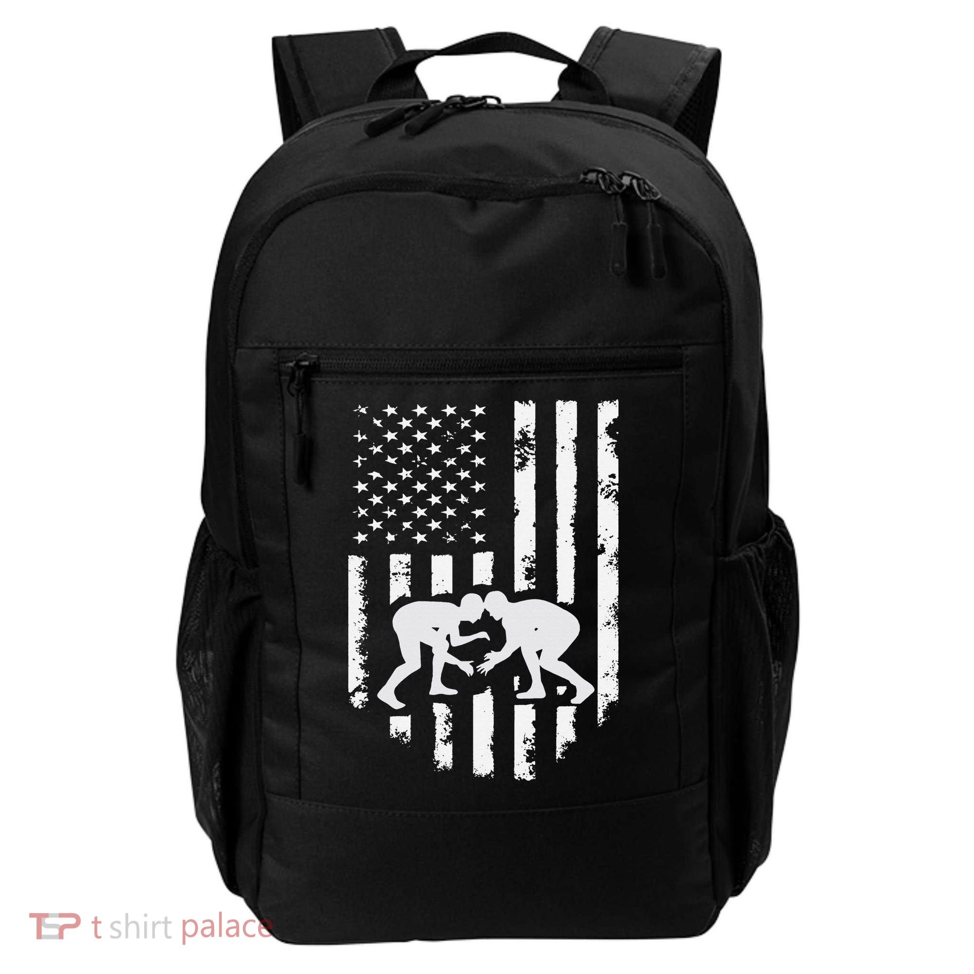 American Flag Wrestling Hoodie Distressed Wrestle Gift Tee Backpack