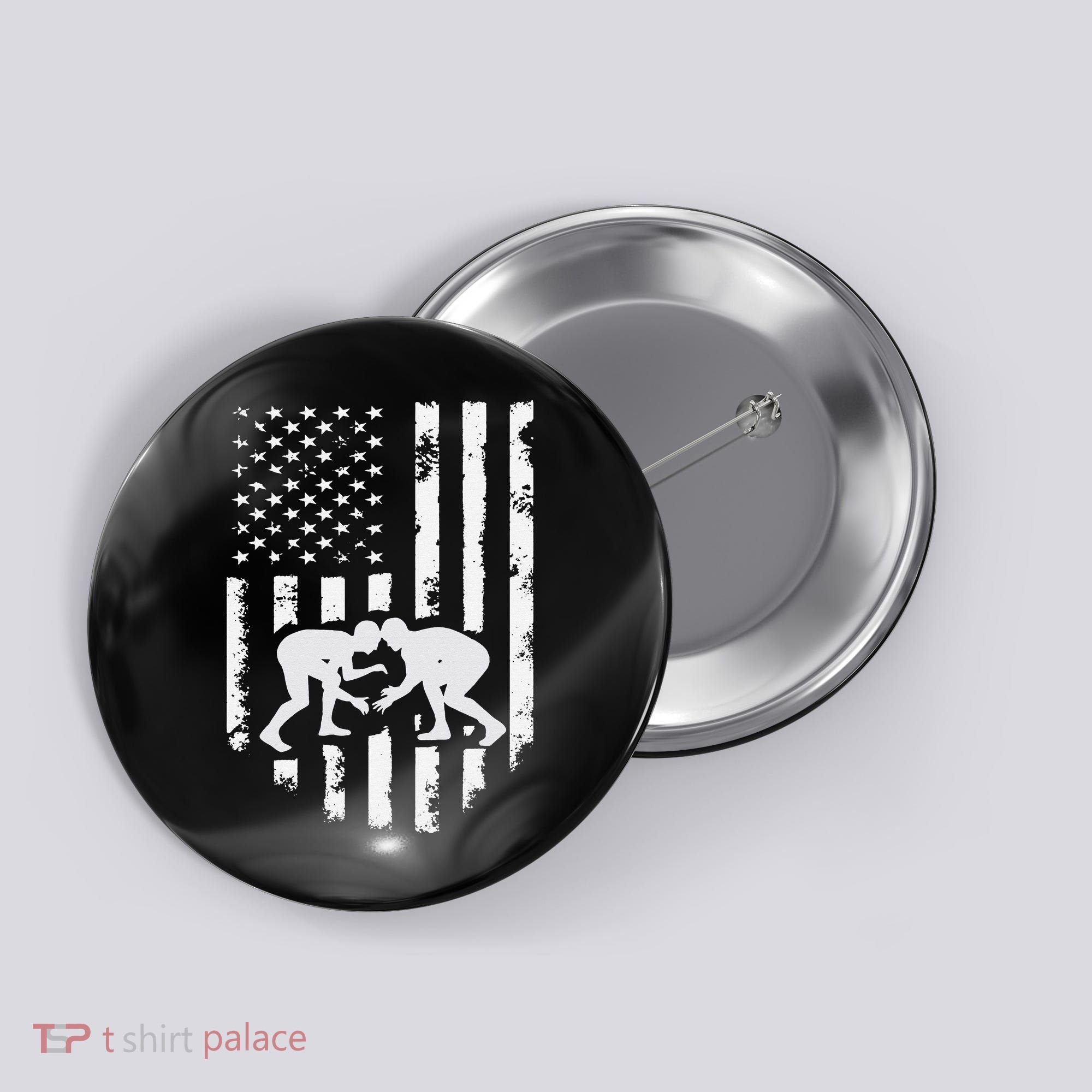 American Flag Wrestling Hoodie Distressed Wrestle Gift Tee Button