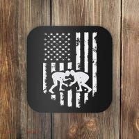 American Flag Wrestling Hoodie Distressed Wrestle Gift Tee Coaster thumb 0