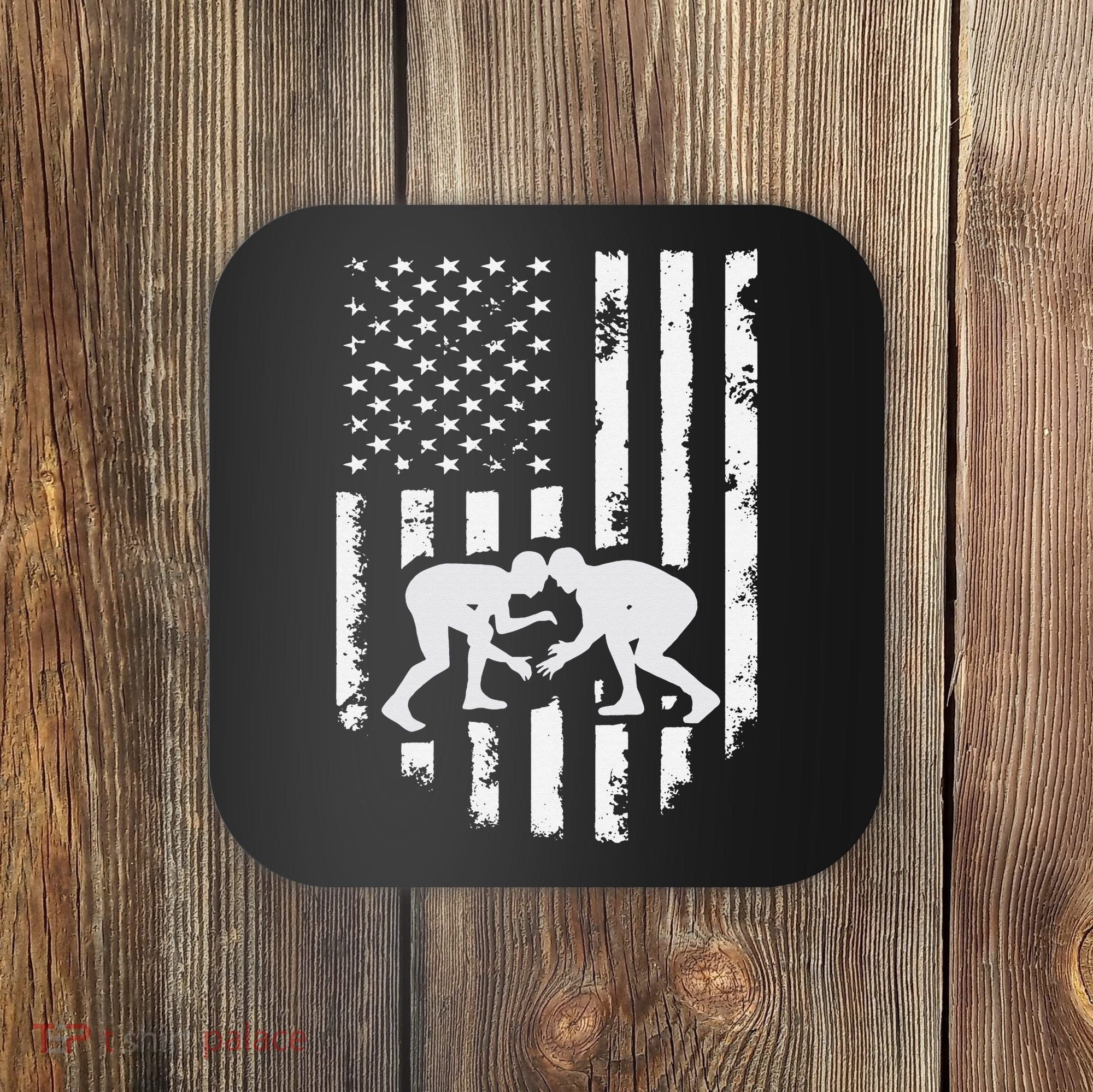 American Flag Wrestling Hoodie Distressed Wrestle Gift Tee Coaster