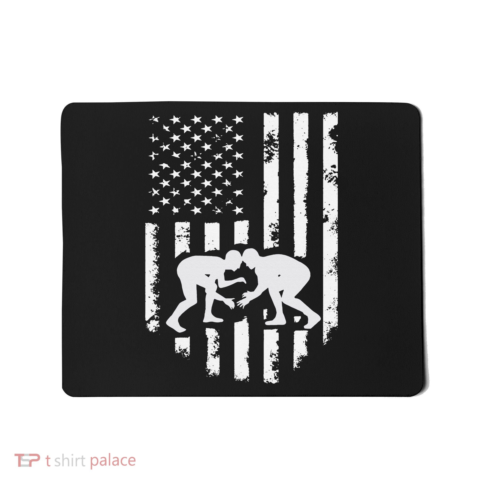 American Flag Wrestling Hoodie Distressed Wrestle Gift Tee Mousepad