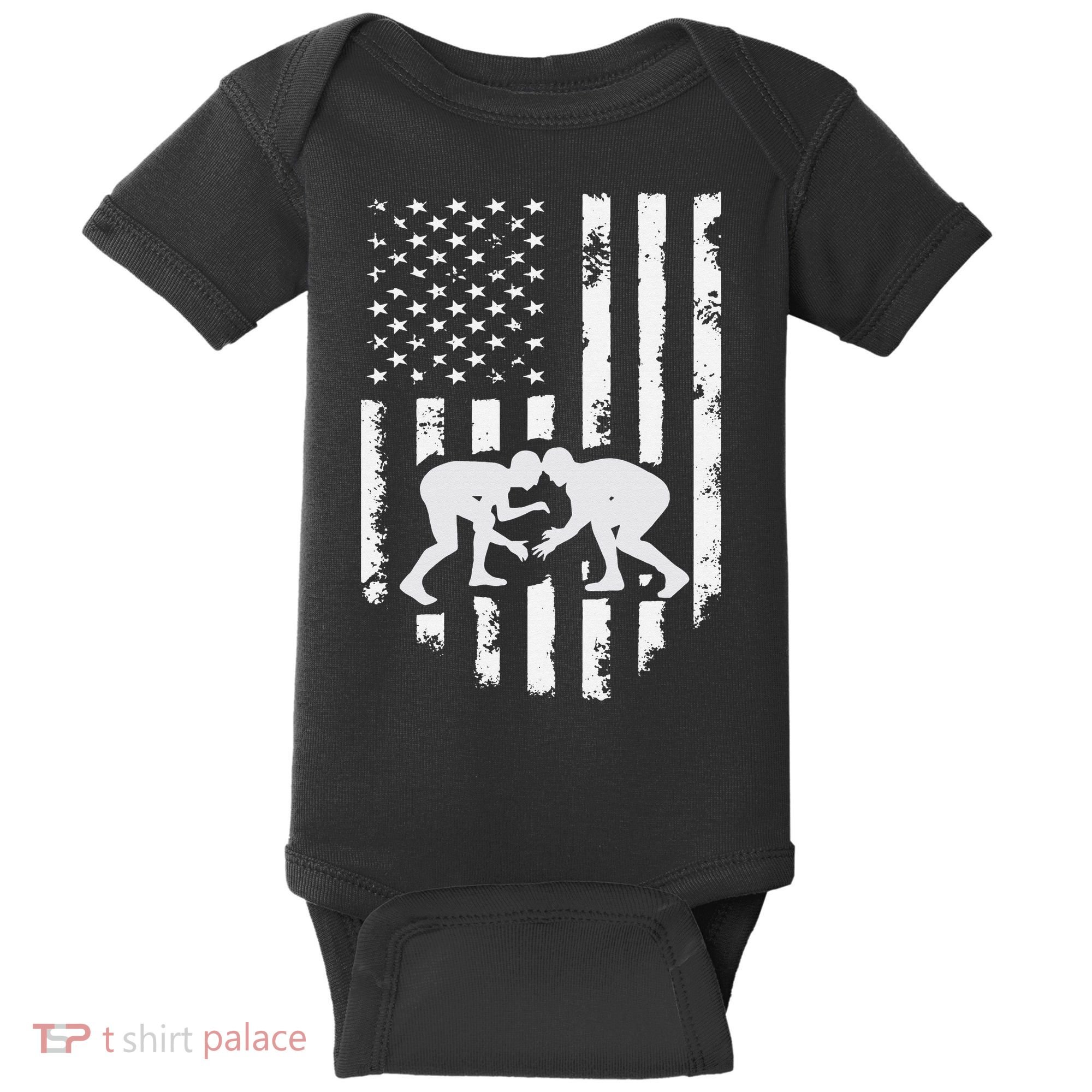 American Flag Wrestling Hoodie Distressed Wrestle Gift Tee Baby Bodysuit