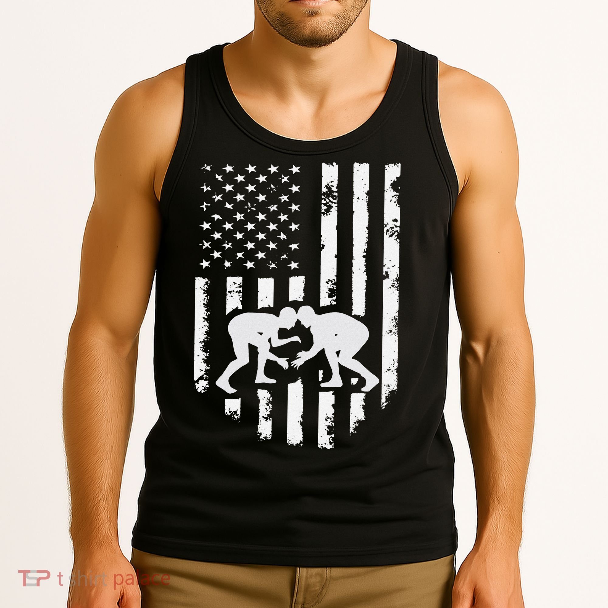 American Flag Wrestling Hoodie Distressed Wrestle Gift Tee Tank Top