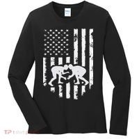 American Flag Wrestling Hoodie Distressed Wrestle Gift Tee Women's Long Sleeve Shirt thumb 0