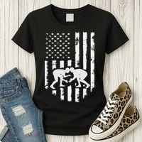American Flag Wrestling Hoodie Distressed Wrestle Gift Tee Women's T-Shirt thumb 3