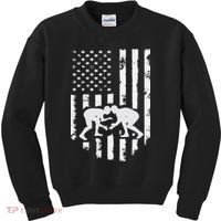 American Flag Wrestling Hoodie Distressed Wrestle Gift Tee Kids Sweatshirt thumb 0