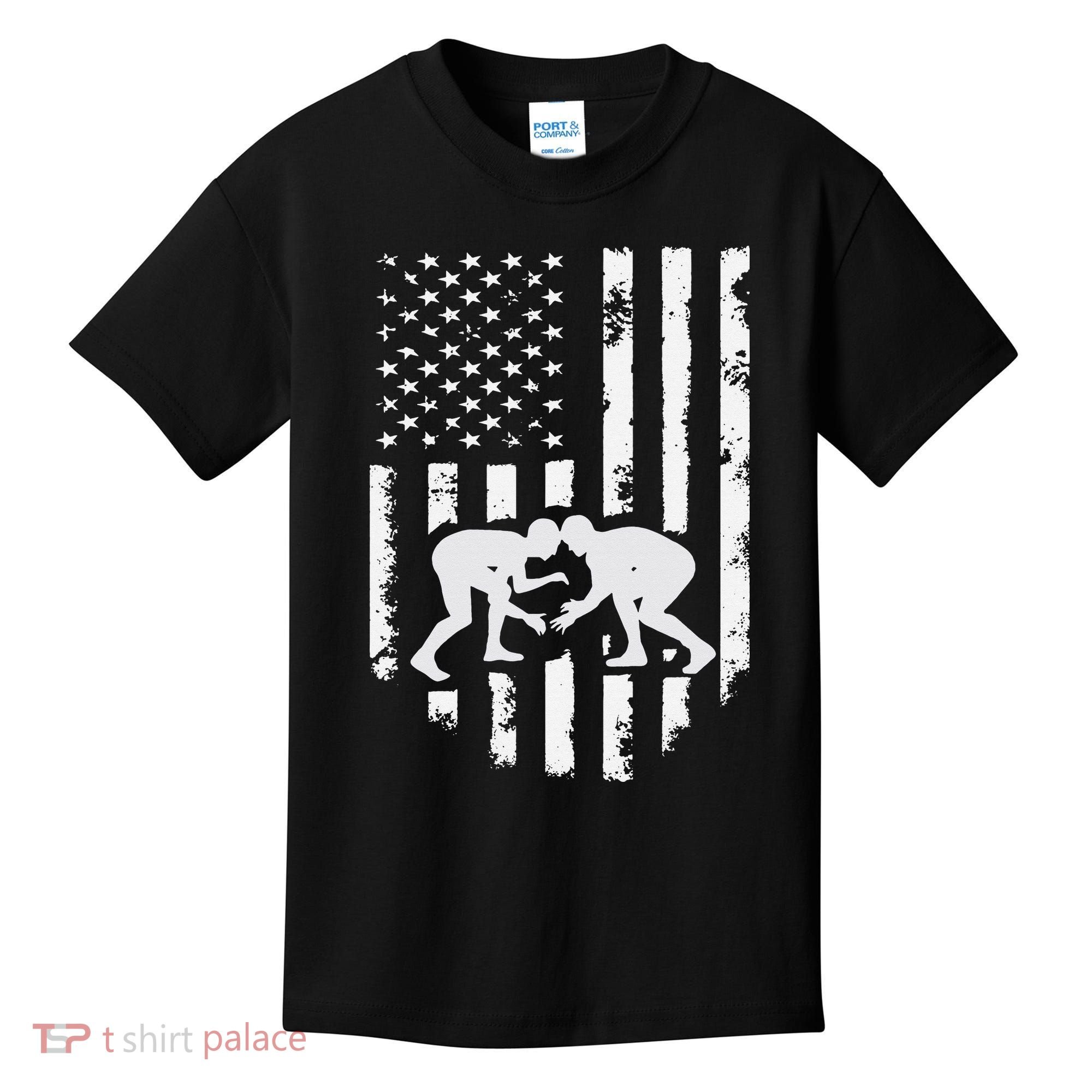 American Flag Wrestling Hoodie Distressed Wrestle Gift Tee Kids T-Shirt