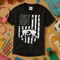 American Flag Wrestling Hoodie Distressed Wrestle Gift Tee Kids T-Shirt thumb 3