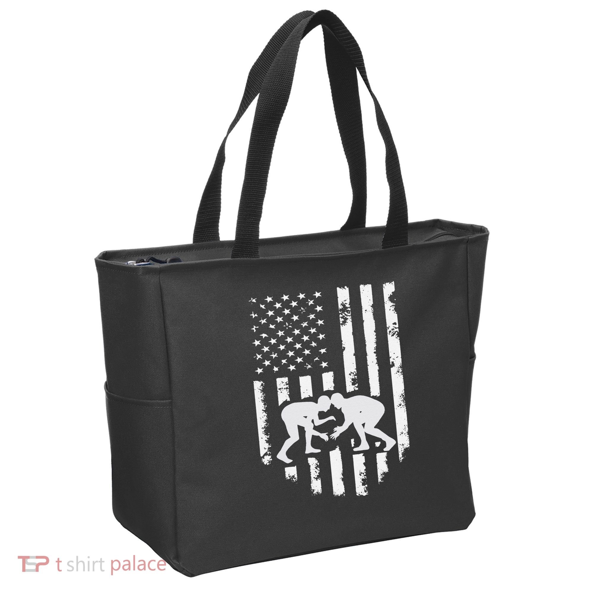 American Flag Wrestling Hoodie Distressed Wrestle Gift Tee Tote Bag
