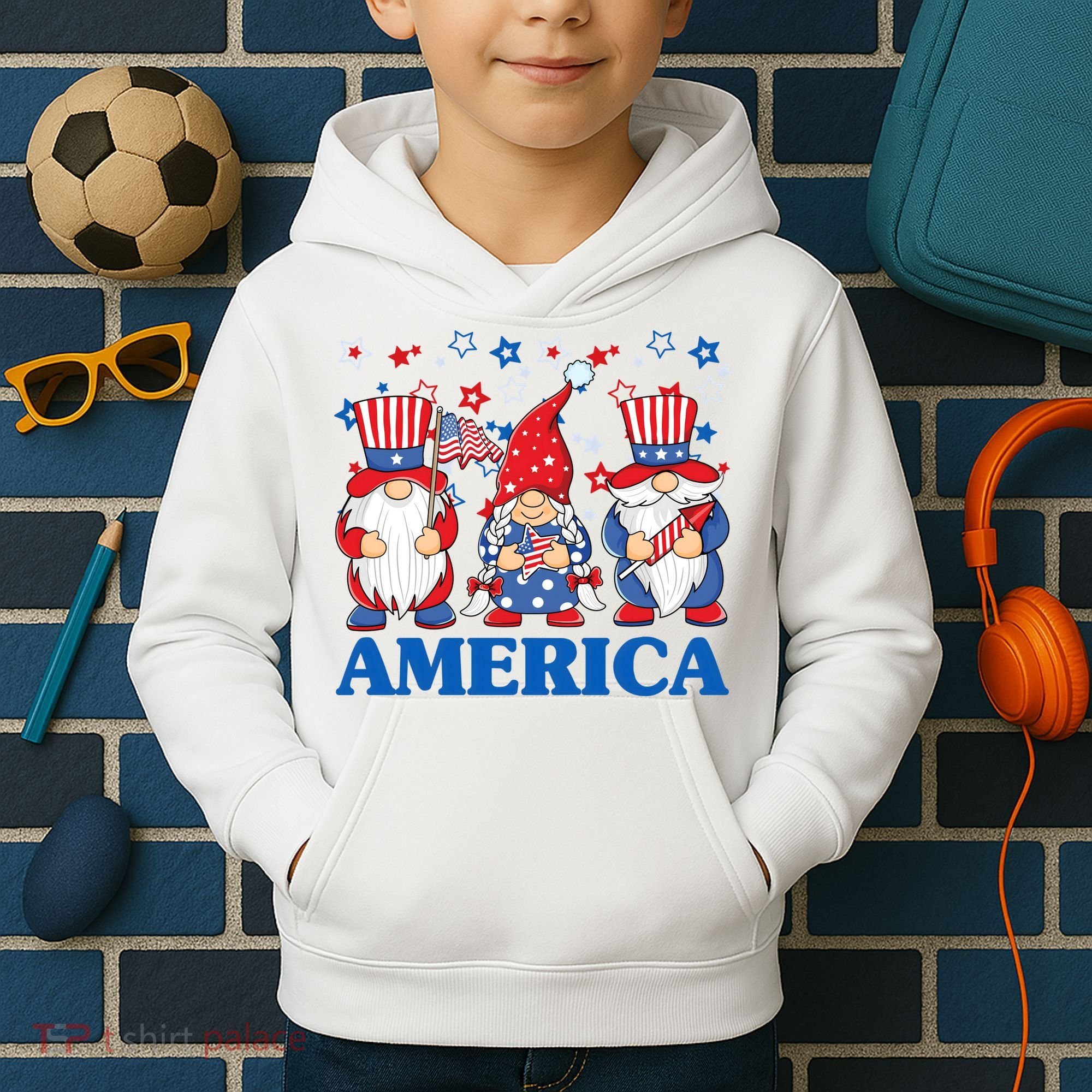 America Gnome 4th Of July Celebration Kids Hoodie