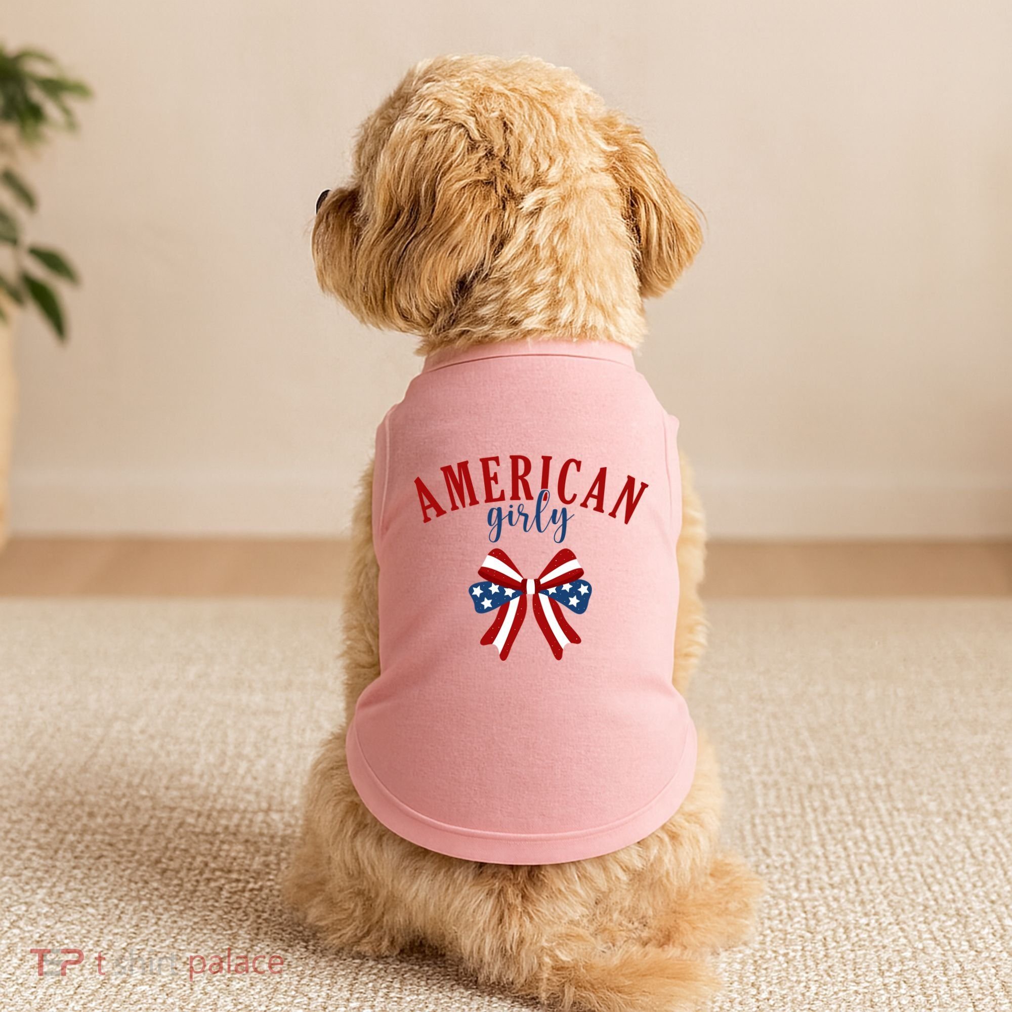 American Girly 4th Of July Usa Bow Doggie Tank