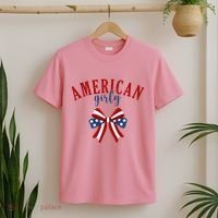 American Girly 4th Of July Usa Bow T-Shirt thumb 2
