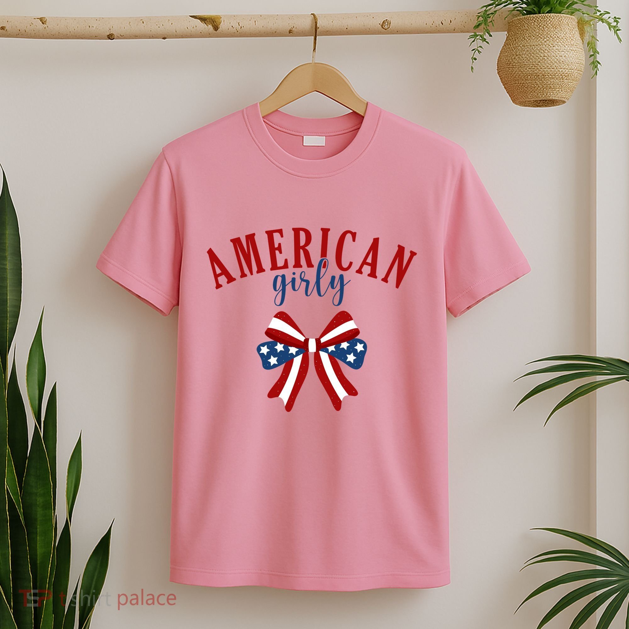American Girly 4th Of July Usa Bow T-Shirt