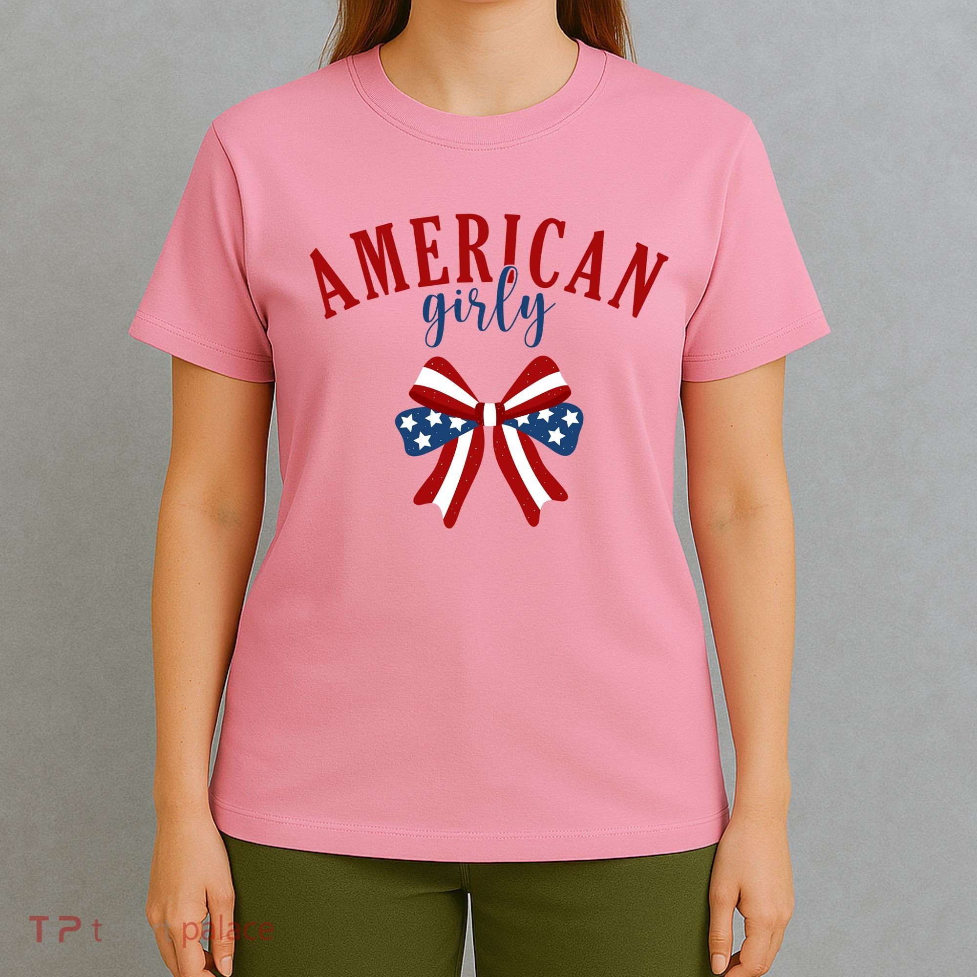 American Girly 4th Of July Usa Bow T-Shirt