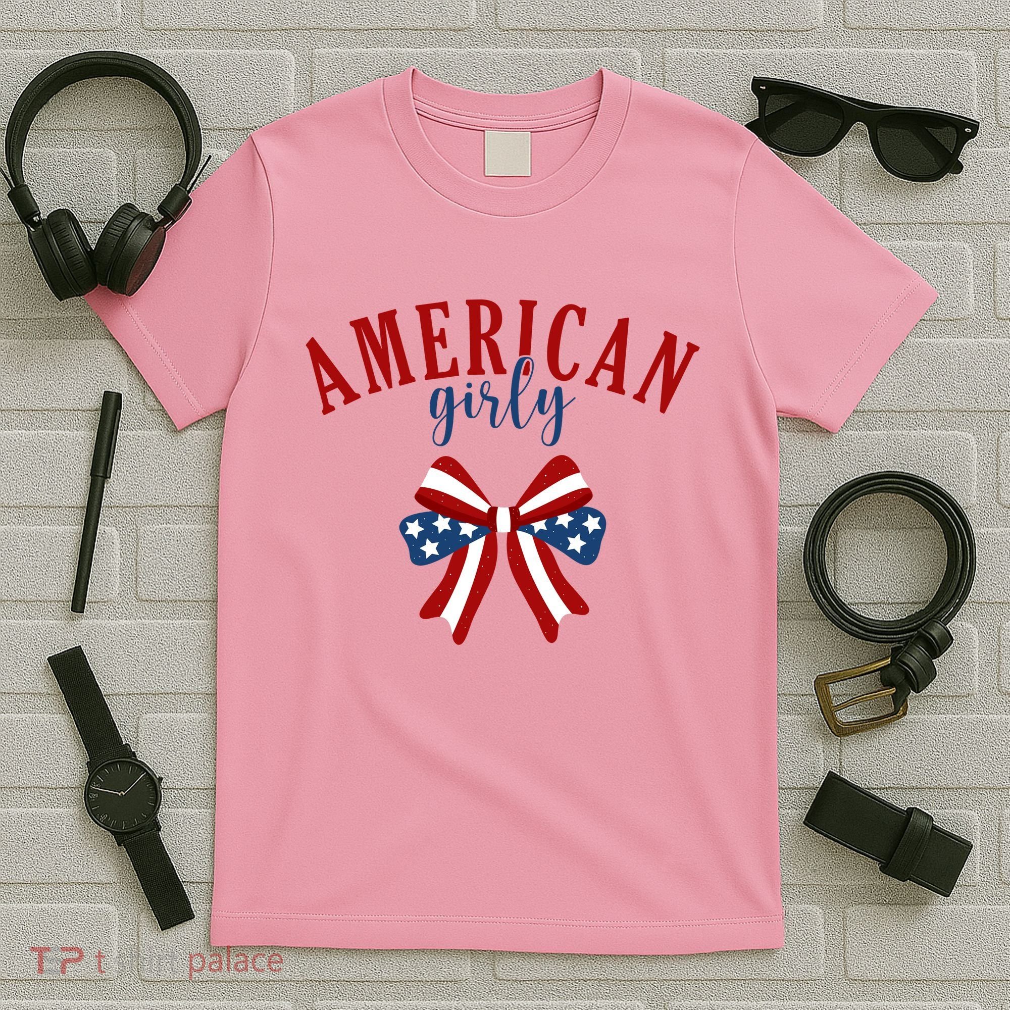 American Girly 4th Of July Usa Bow T-Shirt