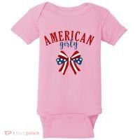 American Girly 4th Of July Usa Bow Baby Bodysuit thumb 0