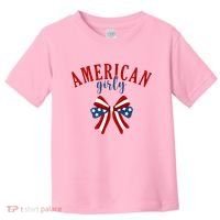 American Girly 4th Of July Usa Bow Toddler T-Shirt thumb 0