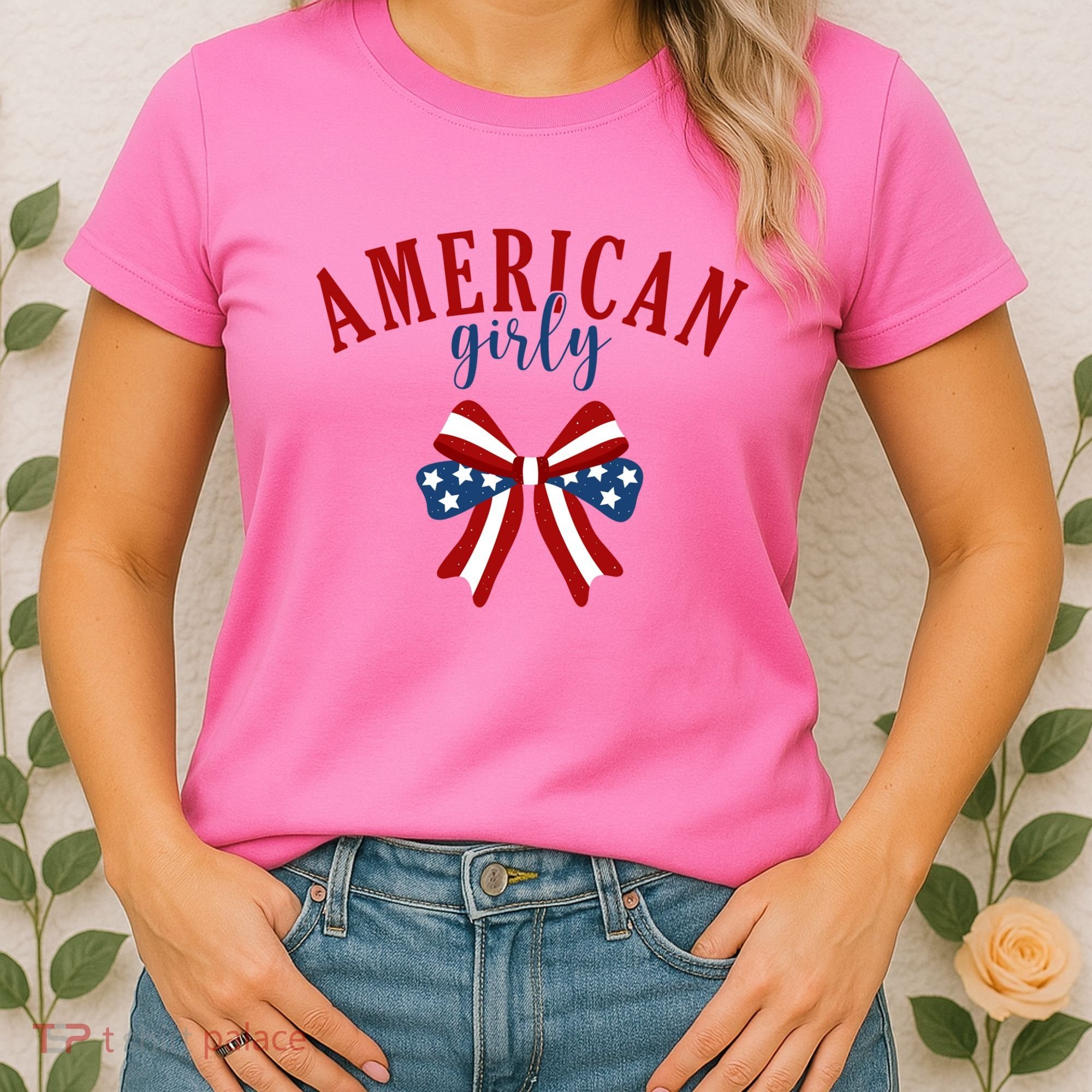American Girly 4th Of July Usa Bow Women's T-Shirt