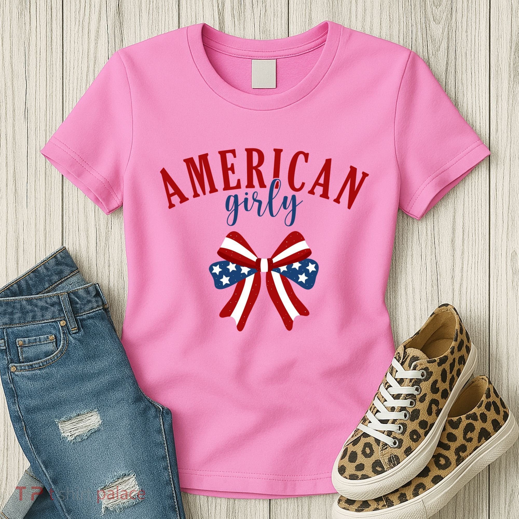 American Girly 4th Of July Usa Bow Women's T-Shirt