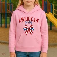 American Girly 4th Of July Usa Bow Kids Hoodie thumb 3