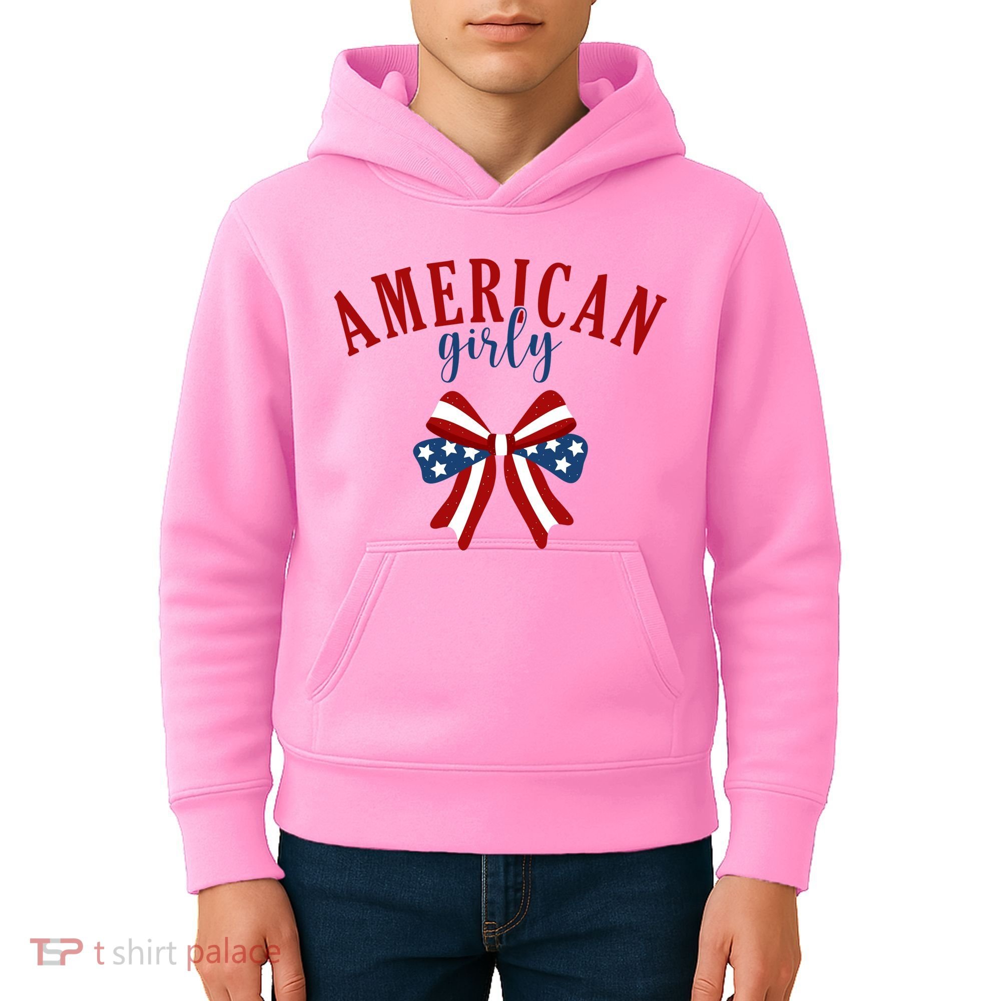 American Girly 4th Of July Usa Bow Kids Hoodie