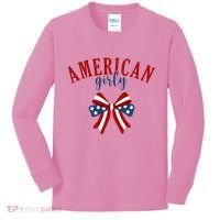 American Girly 4th Of July Usa Bow Kids Long Sleeve Shirt thumb 0