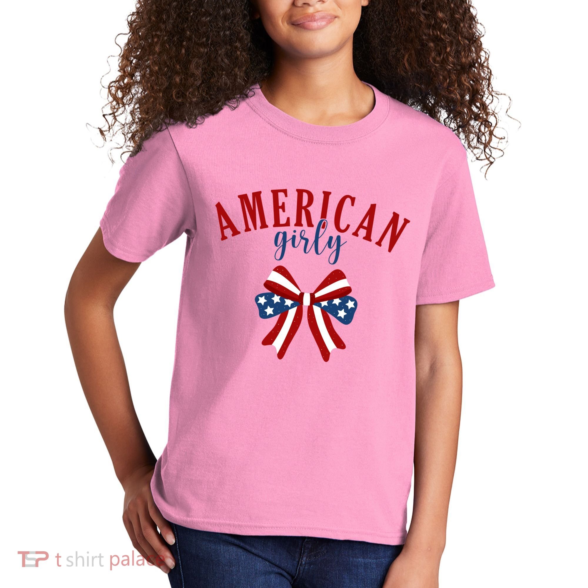 American Girly 4th Of July Usa Bow Kids T-Shirt