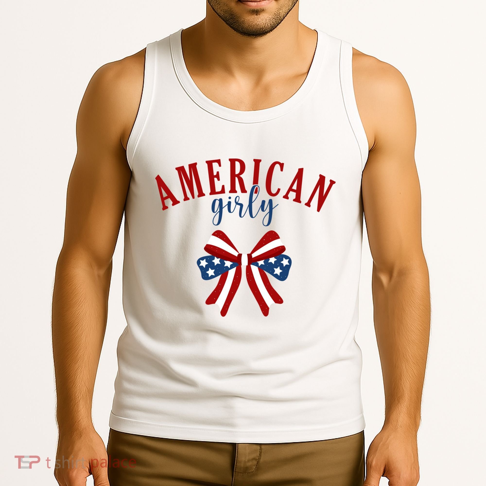American Girly 4th Of July Usa Bow Tank Top