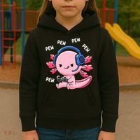 Axolotl Gaming Anime Video Game Pew Gamer Kids Hoodie thumb 3
