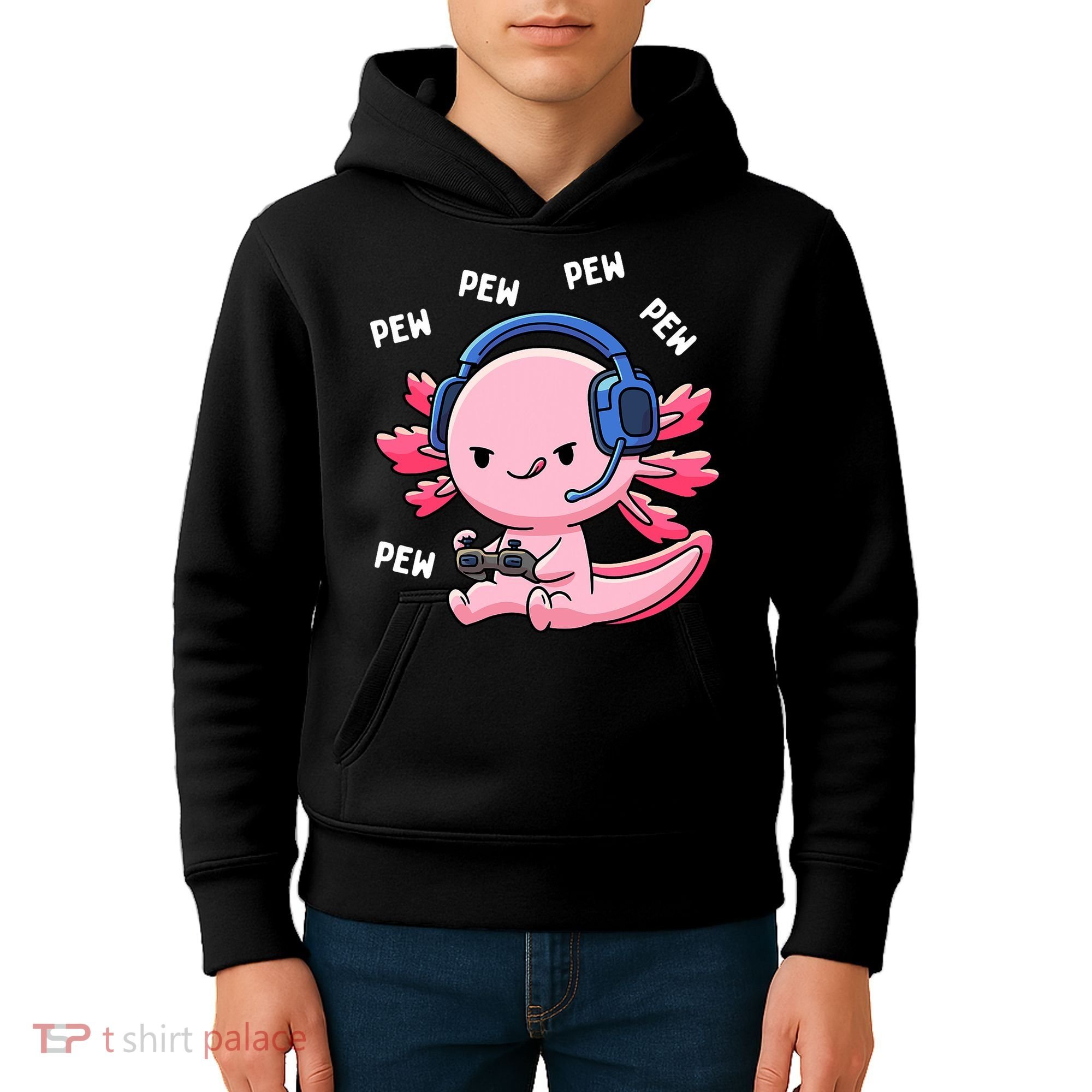 Axolotl Gaming Anime Video Game Pew Gamer Kids Hoodie