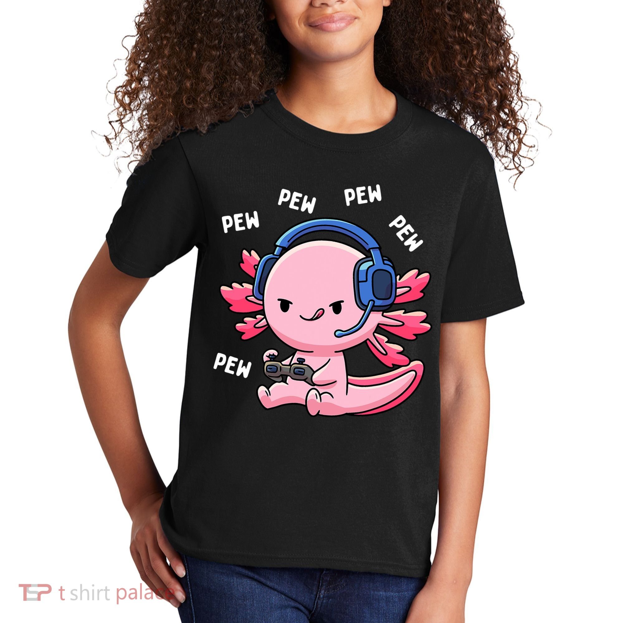 Axolotl Gaming Anime Video Game Pew Gamer Kids T-Shirt