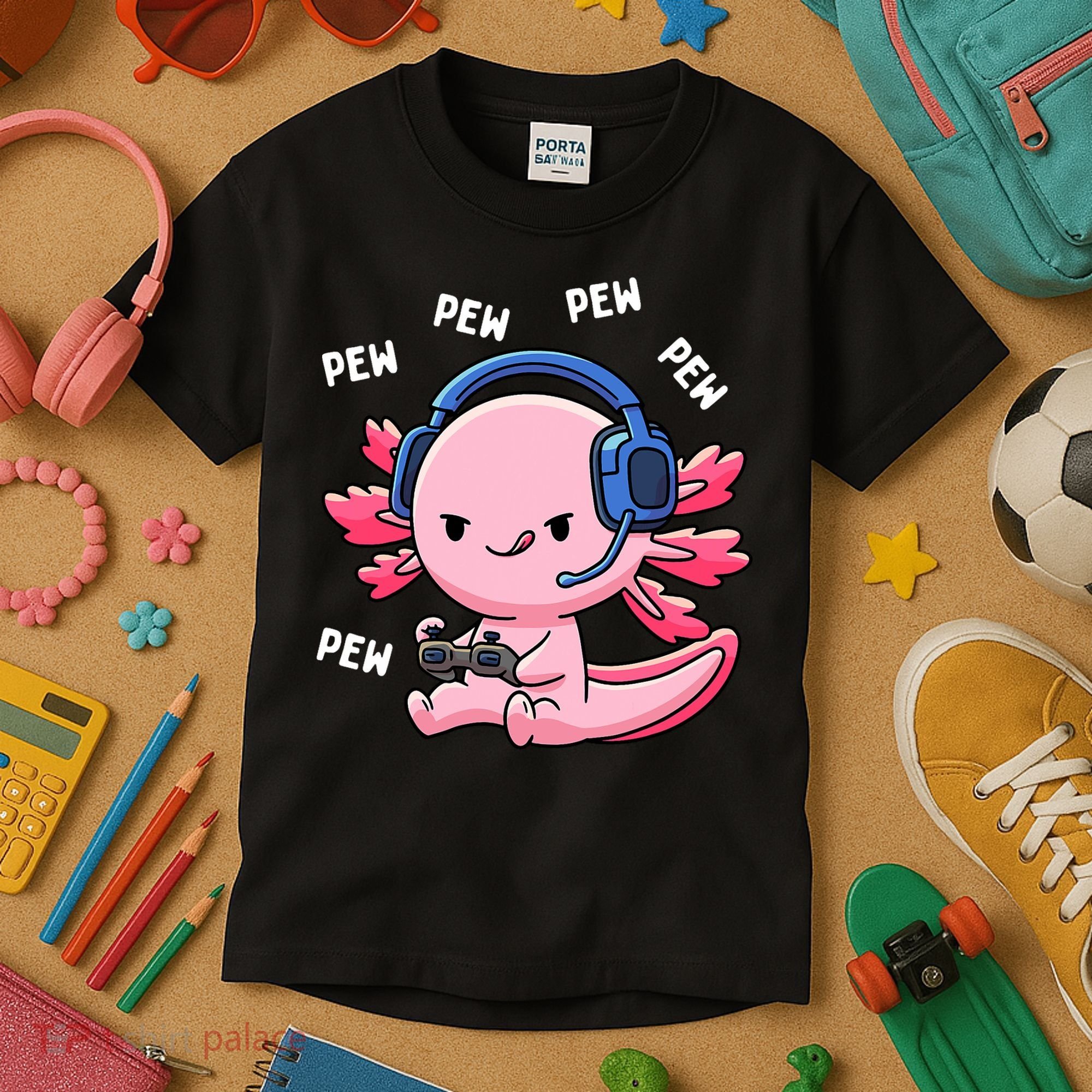 Axolotl Gaming Anime Video Game Pew Gamer Kids T-Shirt