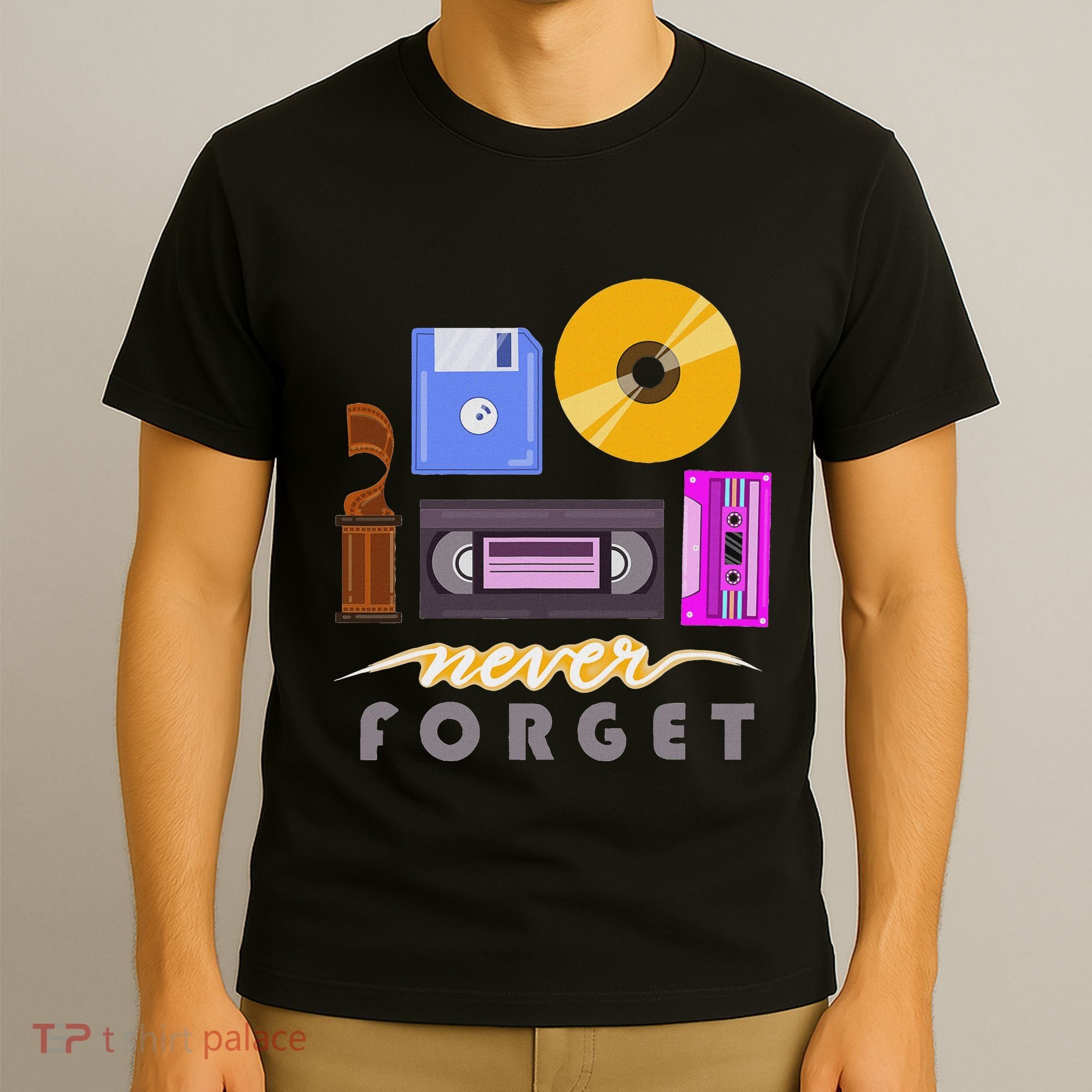A Good Apparel Co. Never Forget Retro Vintage Cassette Tape Floppy Disk Vhs Cd T-Shirt