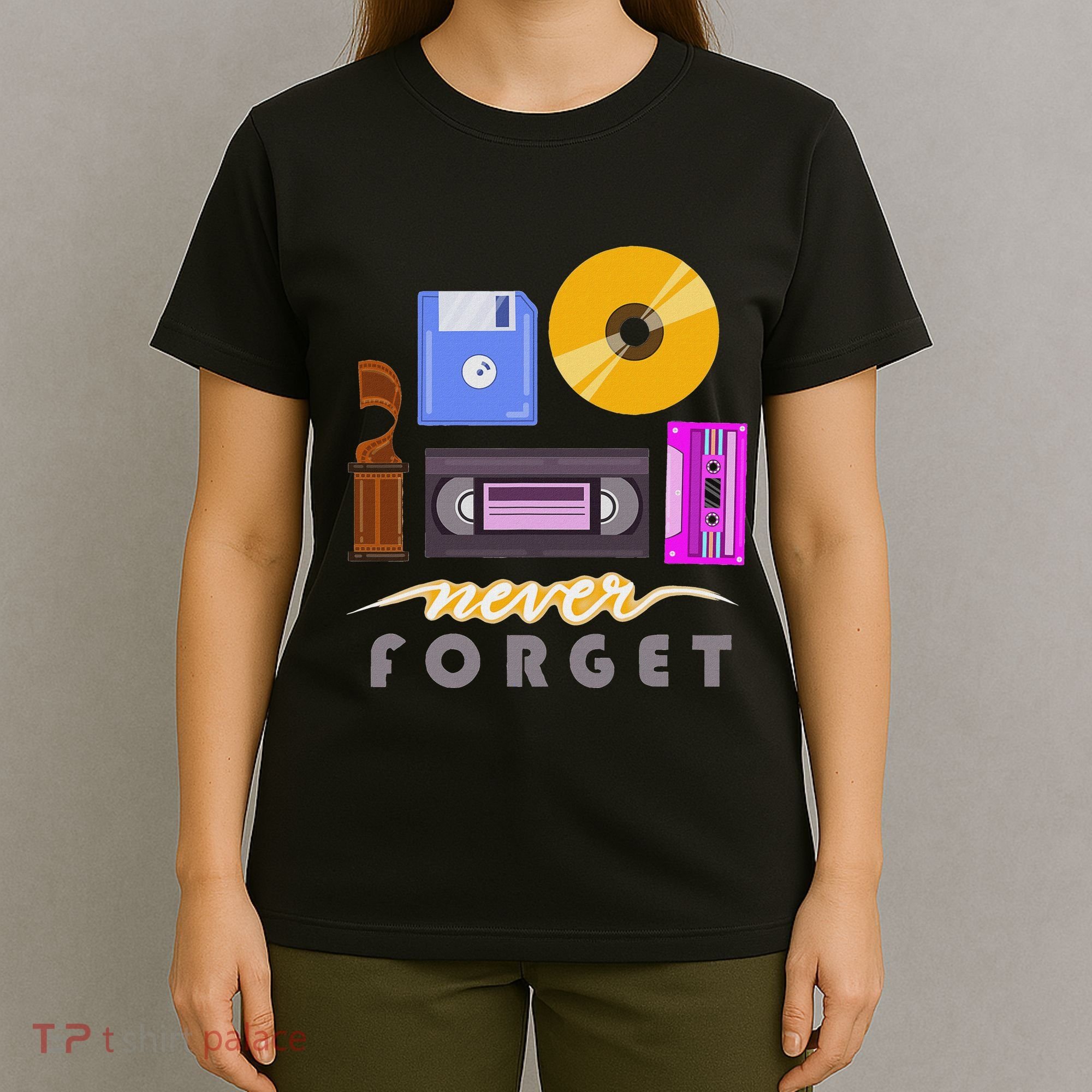 A Good Apparel Co. Never Forget Retro Vintage Cassette Tape Floppy Disk Vhs Cd T-Shirt