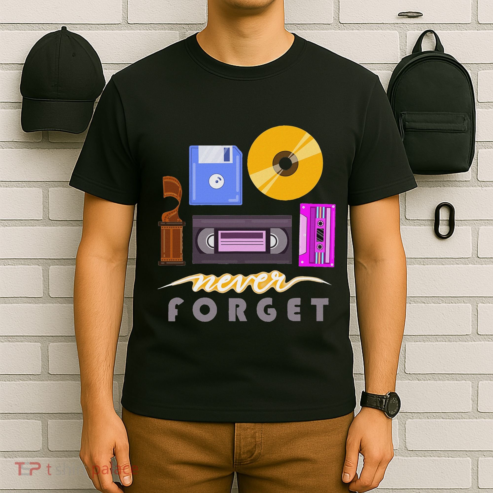 A Good Apparel Co. Never Forget Retro Vintage Cassette Tape Floppy Disk Vhs Cd T-Shirt