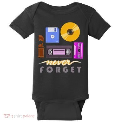 A Good Apparel Co. Never Forget Retro Vintage Cassette Tape Floppy Disk Vhs Cd Baby Bodysuit
