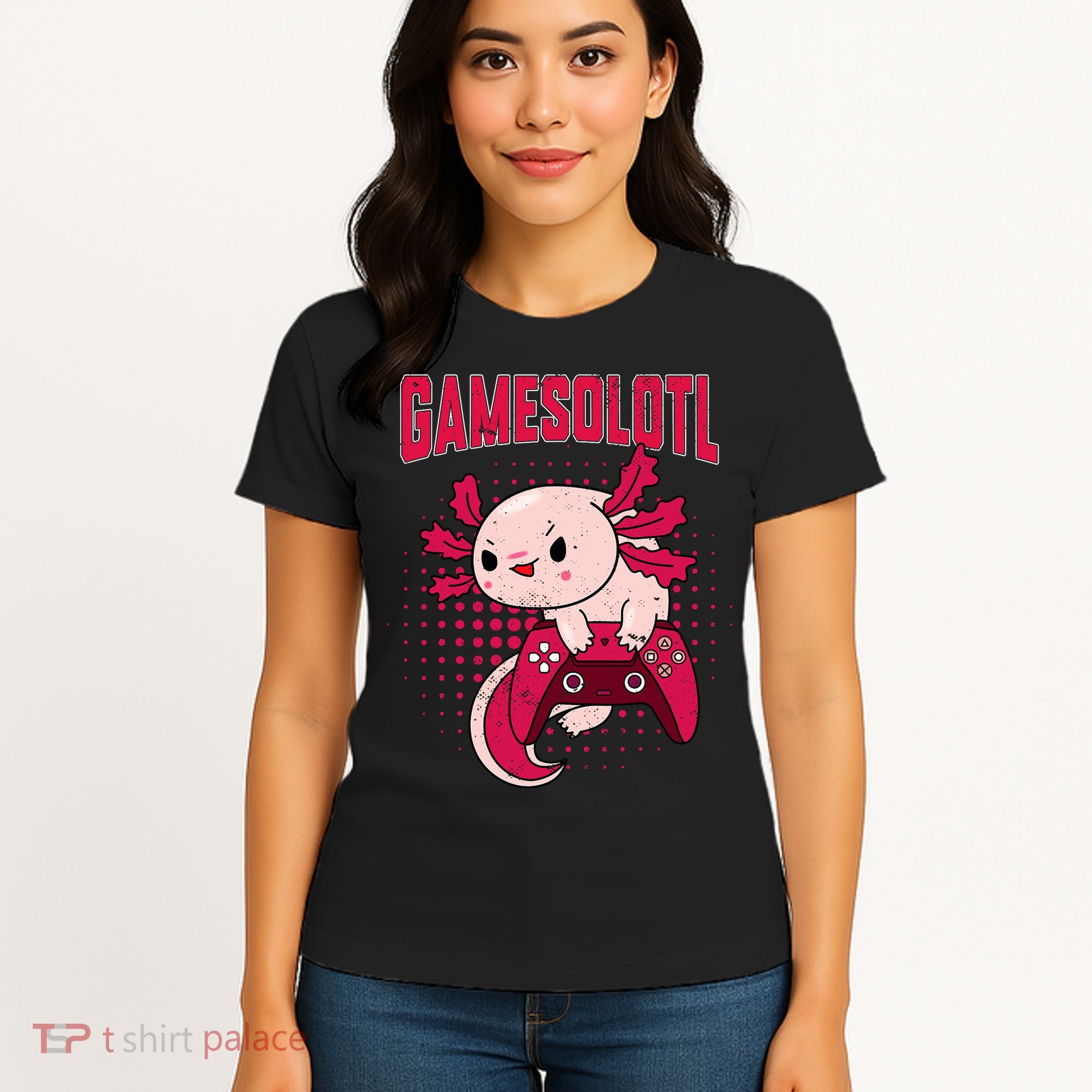 Axolotl Gamer Apparel Co. Gamer Axolotl Lover Cute Axolotl Gaming Retro Video Gamer Women's T-Shirt