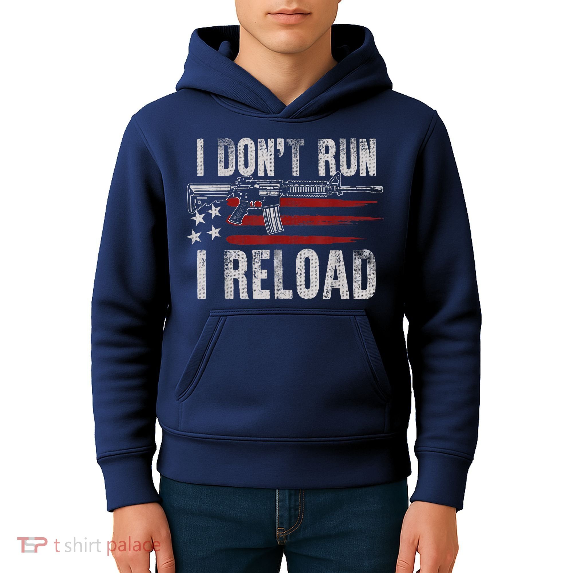 AR15 Gun American Flag I Don't Run I Reload I Dont Run Kids Hoodie