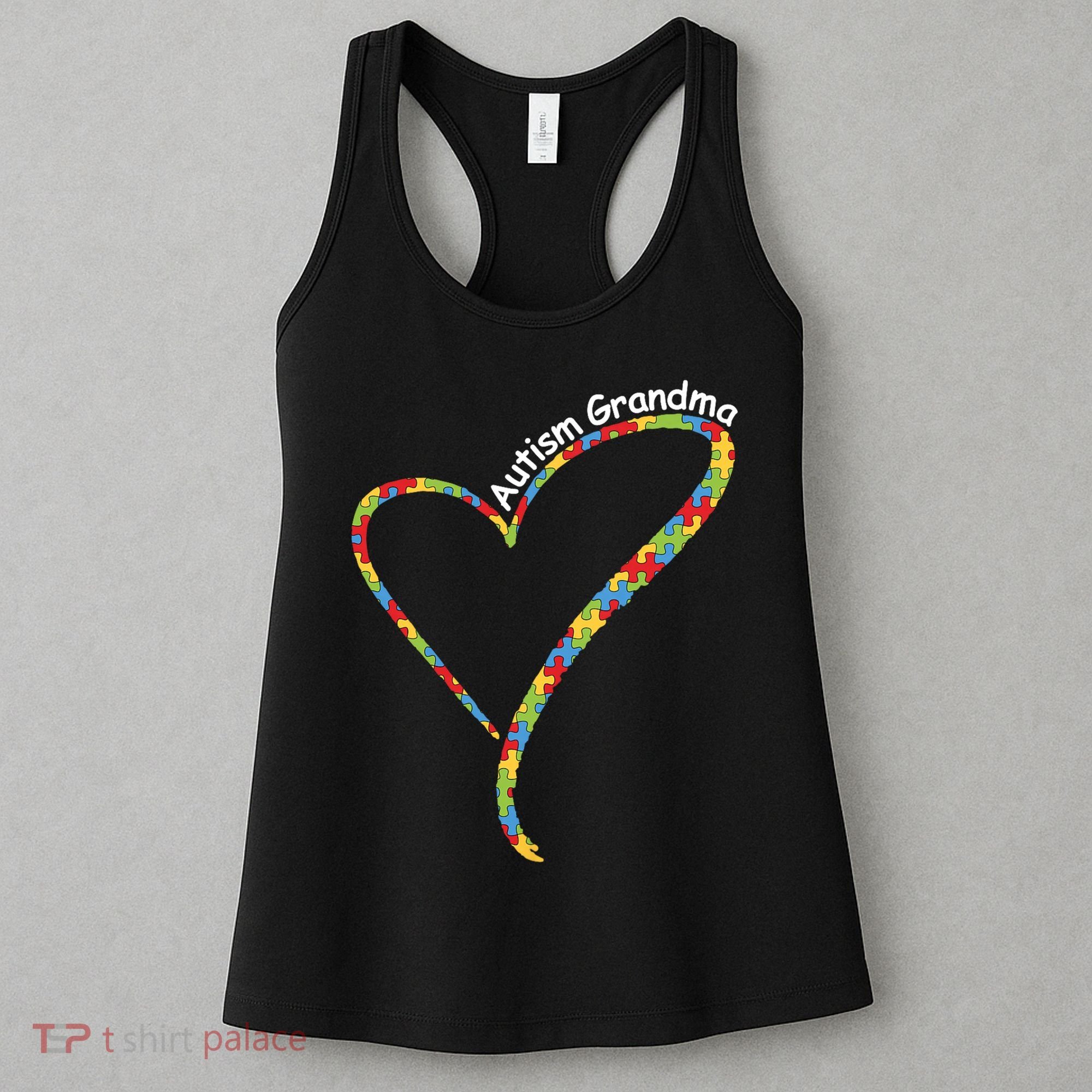 Autism Grandma Autism Awareness Puzzle Piece Heart Women's Tank Top