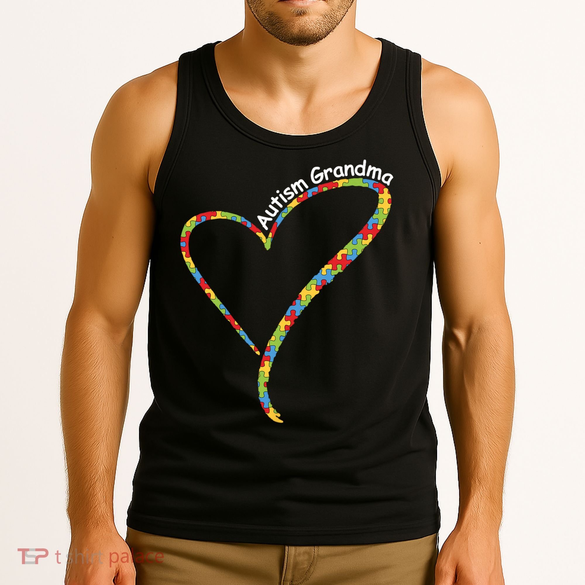 Autism Grandma Autism Awareness Puzzle Piece Heart Tank Top