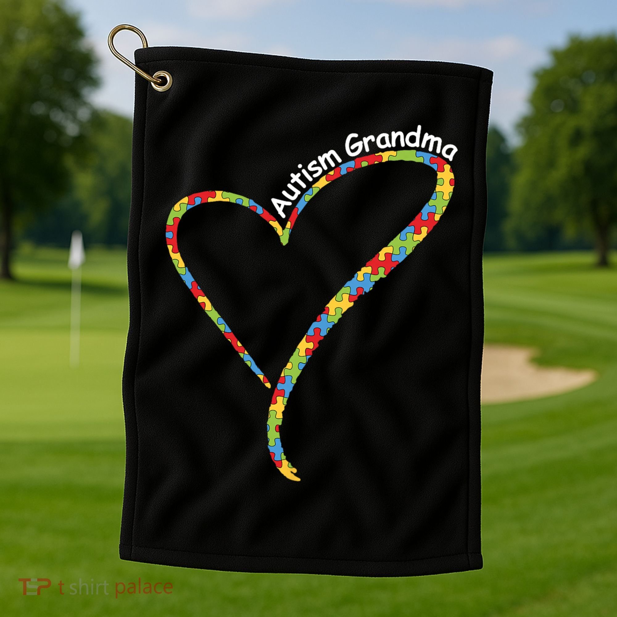 Autism Grandma Autism Awareness Puzzle Piece Heart Golf Towel