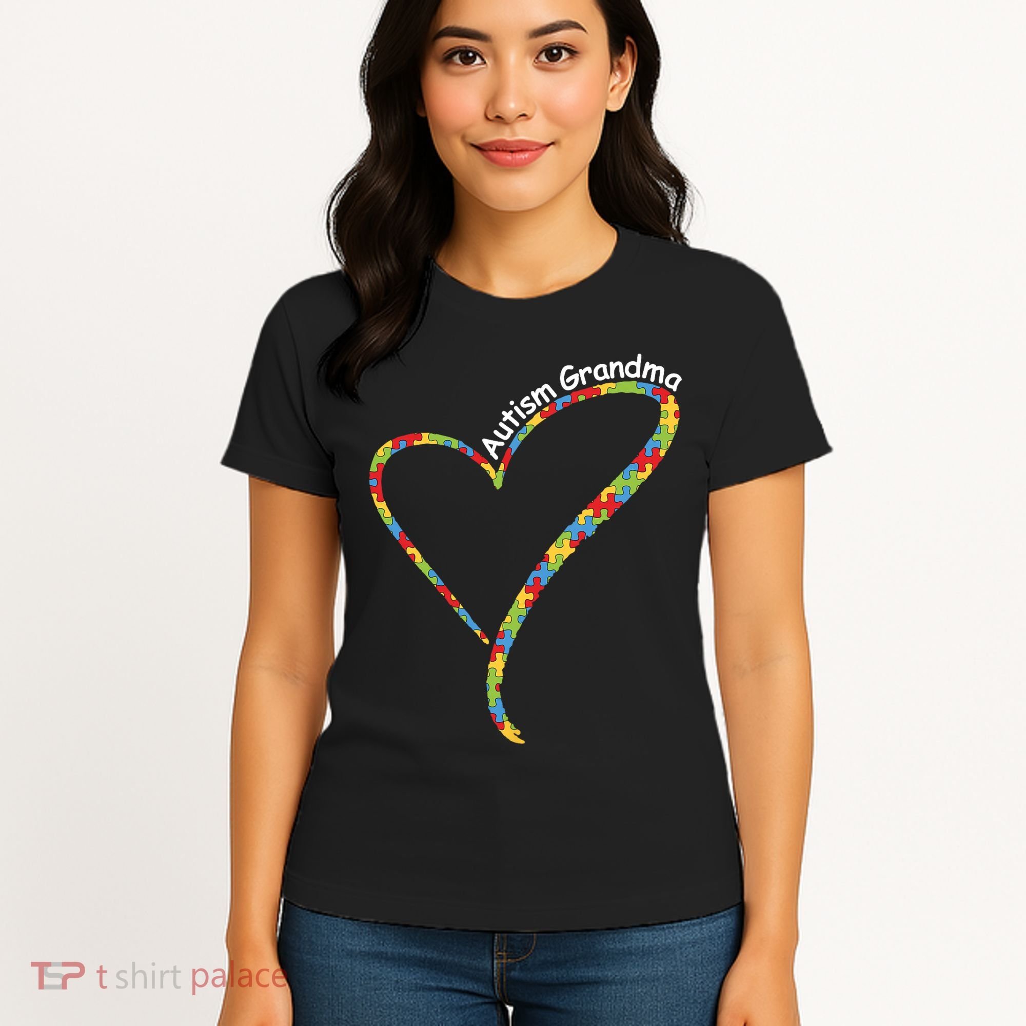 Autism Grandma Autism Awareness Puzzle Piece Heart Women's T-Shirt