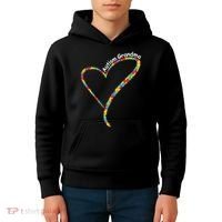 Autism Grandma Autism Awareness Puzzle Piece Heart Kids Hoodie thumb 4