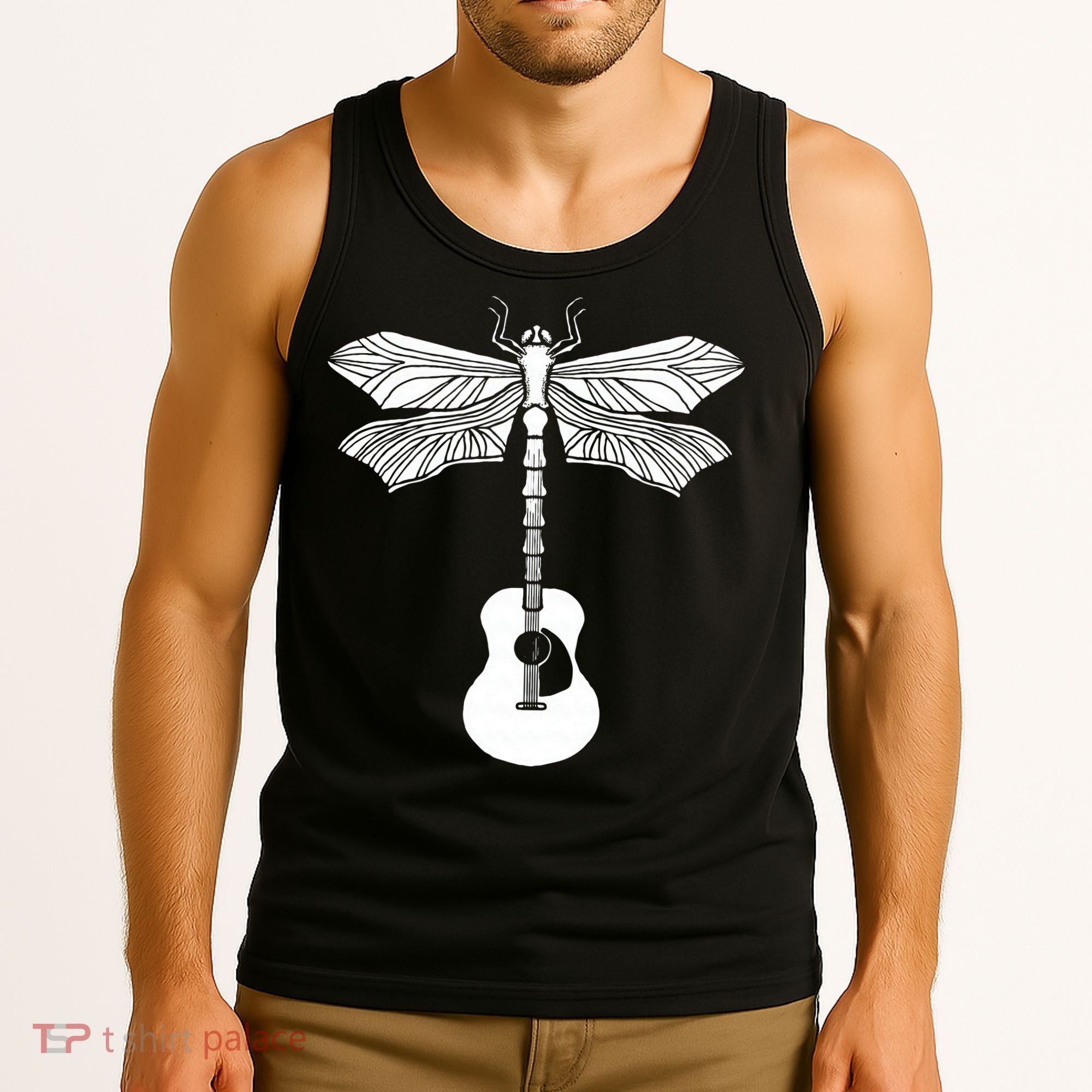 Acoustic Guitar Artistic Dragonfly Music & Musician Vitnage Tank Top